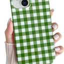 Skyseaco for iPhone 15 Case Cute Aesthetic Gingham Phone Case Soft Slim TPU Shockproof Phone Cover for Women Girls - Green