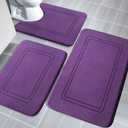 YIHOUSE Memory Foam Bath Mat Set, Bathroom Rugs Sets 3 Pieces, Non Slip Bath Mats for Bathroom, Super Soft and Water Absorbent Bath Rug Set, Machine Washable U Shape Toilet Rug,Purple