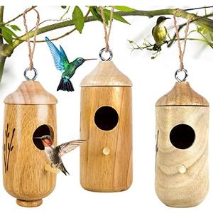 Humming Bird Houses for Outside Hanging Wooden Hummingbird Nest for Garden 3Pack Humming Bird Houses for Outside Hanging Wooden Hummingbird Nest for Garden 3Pack