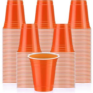 Sabary 100 Pack 12oz Plastic Cups Orange Graduation Heavy Duty Drinking Disposable Cups with Lines for Beverage Wedding Holiday Camping Barbecues Birthday Party Summer Outdoor Picnic