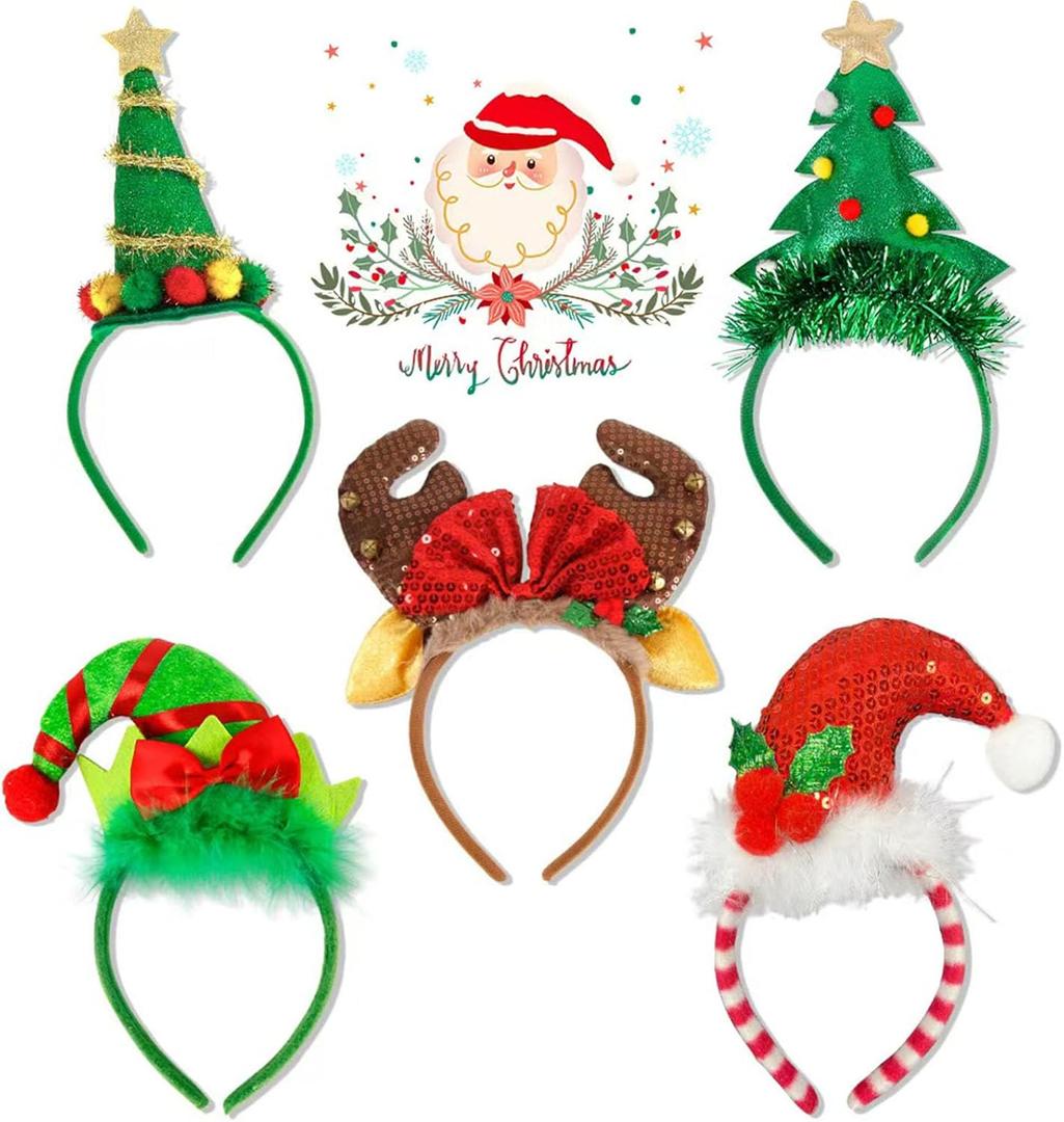 5pcs Stretchy Santa Hat Headband for Christmas Party,Comfortable and stylish hair accessories for a festive and beautiful look