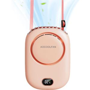 Ventilador de cuello porttil, mini ventilador de cuello colgante con cordn ajustable y soporte, recargable por USB, manos libres, ventilador personal de 3 velocidades de viento para interiores y exteriores (rosa).
