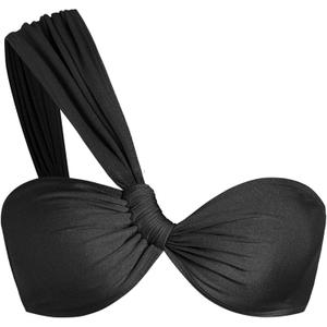 ZAFUL Women's One Shoulder Bikini Twisted Ruched High Cut Bandeau Bikini Set Two Piece Swimsuit (Medium, 1-black)