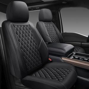 GEEYONTEK Premium Leather Car Seat Covers Full Set,Universal Fit for Cars, Trucks & SUVs, Waterproof Car Seat Cushion,Full Coverage Car Seat Protector with 5 Seats,Black (Front and Rear(5 seats))