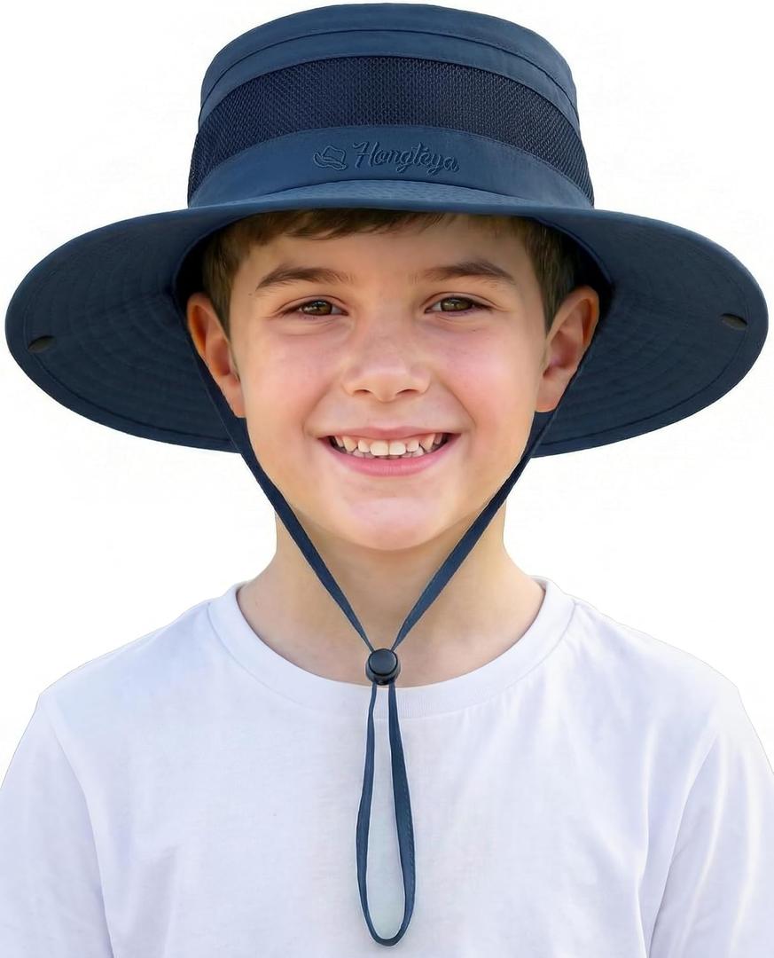 HONGTEYA Kids Sun Hat UPF 50+ Toddler Summer Bucket Hat Outdoor Fishing Safari for Boys Girls Age 2-13 Years