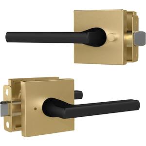 Mega Handles Prime Privacy Lever Door Handle for Hallway, Closet and Bathroom, Keyless Door Levers, Fits All Standard Door Sizes, Covered Screws Included - Satin Brass/Matte Black (1 Pack), 5"