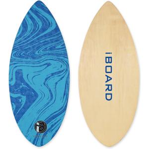iBOARD 36” Skipper Skimboard with High Gloss Coat Wooden Skim Boards for Beginners, Teenagers and Adults Beach Skimboard 3 Color Traction Pad to Choose(Blue)
