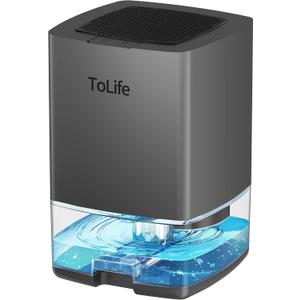 ToLife Dehumidifiers for Home 30 OZ Water Tank with Auto-Off 500 sq.ft Portable Small Dehumidifier for Bathroom Bedroom RV Closet Room 7 Colors LED Light, Gray (Grey)