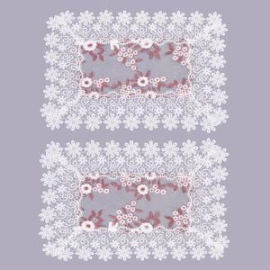 White Dark Red Silver Floral Lace Placemats 14x20 Set of 2, Table Topper Dresser Scarf Place Mats (Set of 2, White & Dark Red)