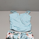 TyeSmo Girls Swimsuit V-Neck Cutout Tankini Tropical Print Swimwear with Shorts 2 Piece Bathing Suit for Girlssi 11-12 Y