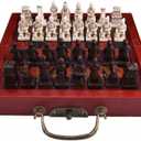 Retro Vintage Chinese Terracotta Warriors Chess Set Board Game Set Gift Friends Family 32 Chess Set Wood Table 3D Resin Chess