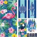 4 Pack Microfiber Beach Towels Sand Free Quick Dry Absorbent Thin Lightweight Beach Towels 71" x 32" for Swimming Pool Camping Beach Vacation Accessories (Turtle Shark Flamingo Toucan)