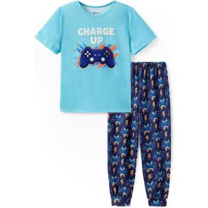 PATPAT Boys Pajamas Sets Summer 2 Piece Loungewear Loose Short Sleeve Tops and Pants PJs Soft Sleepwear 5-12 Years