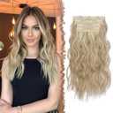 FESHFEN Clip in Hair Extensions - 4 PCS Long Wavy Thick Clip in Hairpieces Full Head Natural Soft Synthetic Hair Extension for Women, Dirty Blonde, 20 Inch