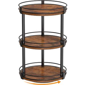 Snughome Lazy Susan Organizer, 3 Tier Rotating Spice Rack, Turntable Lazy Susan Kitchen Countertop Organizer, 10.2" x 10.2" x 18.5", Rustic Brown