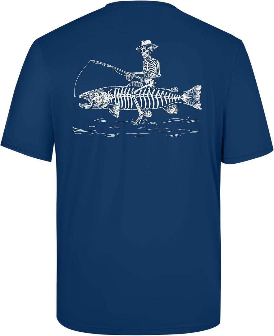 Men's Fishing Shirt Short Sleeve, UPF 50+ UV Sun Protection T-Shirt, Quick Dry Graphic Tee for Swim Surf (Blue, XXXL)