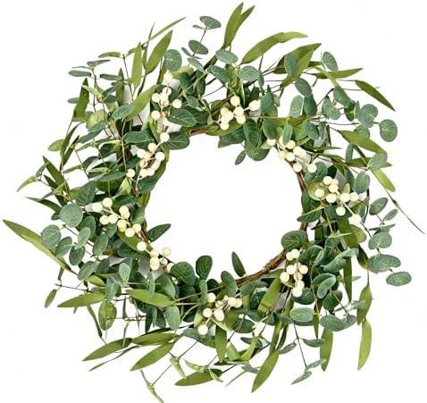 Pinkpum 20'' Eucalyptus Wreath for Front Door Porch Window Green Decor for Home Farmhouse Wall Spring Summer Fall Outdoor Indoor All Seasons