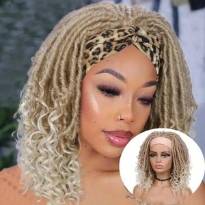 Dreadlock Braided Wigs with Headband Synthetic Goddess Faux Locs Hair Wig with Curly Ends Freetress Twist Crochet Hair Wigs For Black Women and Men (Ombre/27/613, Heandband)