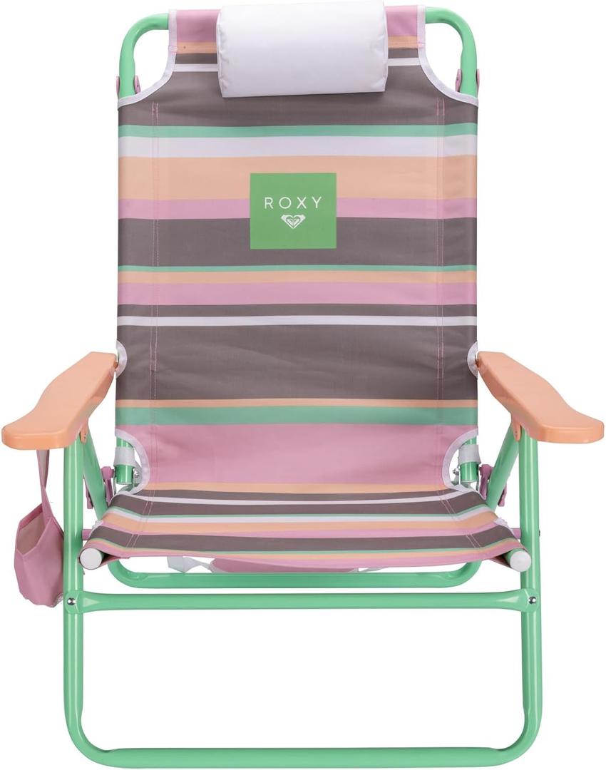Roxy Beach Chair  Lounge Chair Outdoor, Lightweight Folding Chair with Adjustable Recline and Cup Holder  Beach Days, Pool Lounge Chairs, Folding Camping Chairs, Sun Tanning Chair or Festival (Green/Pink)