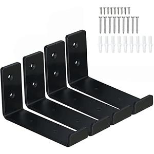 HEART ART Black Shelf Bracket 6 inch, J Metal Heavy Duty Shelf Support Brackets 4 Pack,6.3" L×4.8" H×1.2" W