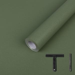 LXCREAT Green Matte Peel and Stick Wallpaper Solid Color Removable Self Adhesive Wallpaper, Vinyl Film Waterproof Contact Paper for Bedroom with Scraper, Paper Cutter 17.71in236in