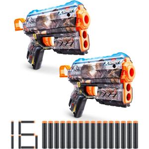 XSHOT Skins Flux Blaster - Jurassic World Skins (2PK) by ZURU Jurrasic World Skin Design with 16 Darts, Easy Reload, Air Pocket Dart Technology, Toy Foam Blaster for Kids, Teens and Adults