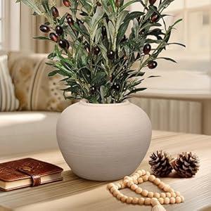 Ceramic Flower Vase Round Textured Vase, Farmhouse Vase Terracotta Rustic Vases for Home Decor for Living Room, Dining Table Decor, Shelf Decor, Centerpiece