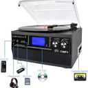 DIGITNOW 9-in-1 Record Player with Stereo Speaker, 3-Speed Turntable for Vinyl, CD/Cassette Player, Bluetooth, USB/SD Playback, AM/FM Radio, Aux-in, Remote Control (Black)