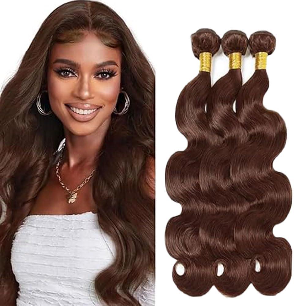 Chocolate Brown Human Hair Bundles Body Wave 26 28 30 Inch Color 4 Bundles Human Hair 3 Bundle Dark Brown 300g Total Unprocessed Brazilian Virgin Soft Sewn In Extension for Black Women