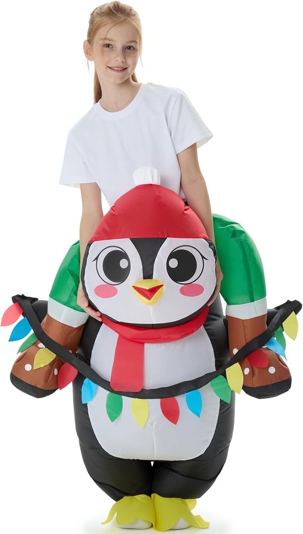 VioraWhite Christmas Inflatable Costume for Kids Blow up Funny Riding on Costume for Children Boy Girl Party Cosplay Outfit, Penguin