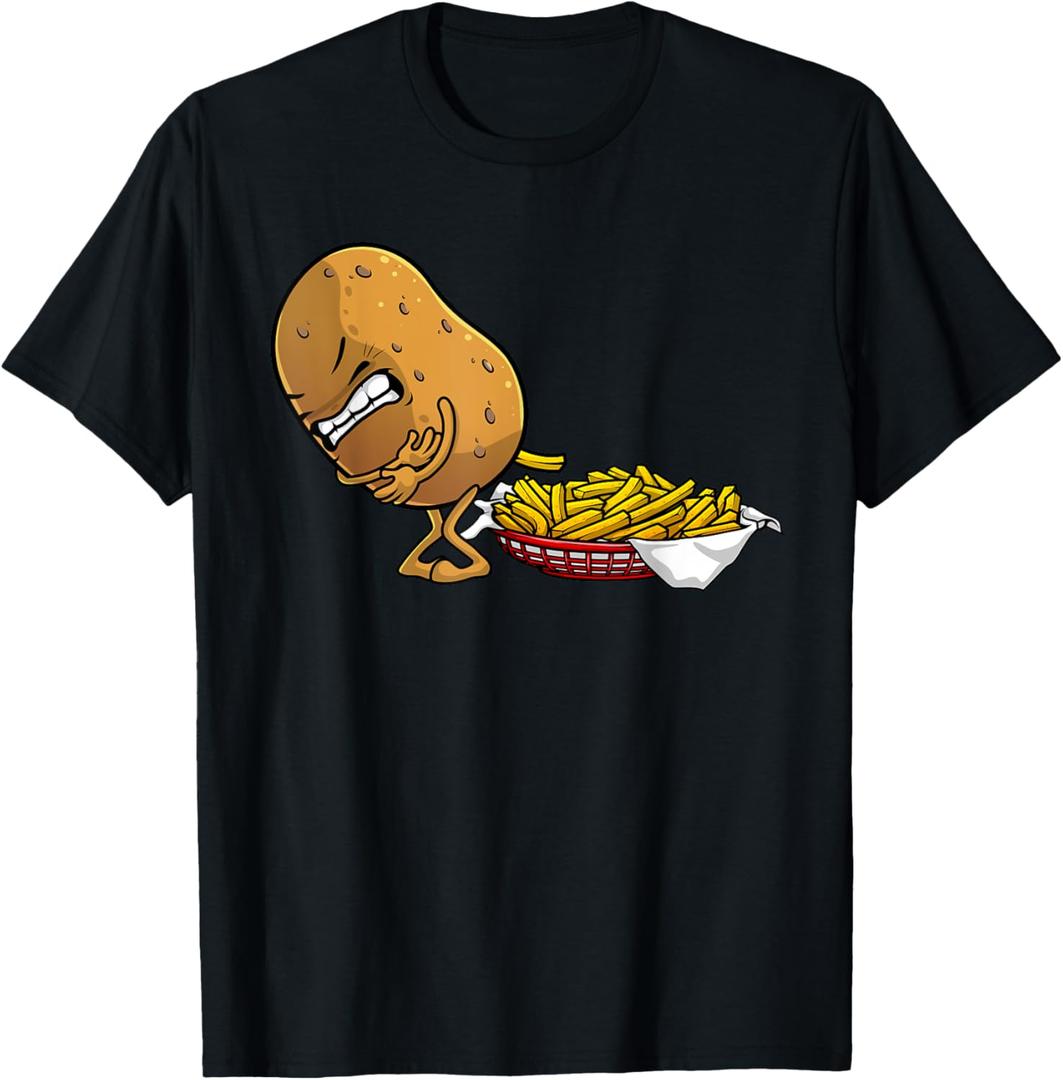 Funny French Fries Designs For Men Women Potato Food Eaters T-Shirt (Small, Black)