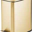 mDesign 1.3 Gallon Rectangular Slim Metal Trash Can w/ Foot Pedal, Easy-Close Lid, Narrow Wastebasket, Garbage Container Bin - Bathroom, Bedroom, Kitchen, Home Office, Removable Liner- Soft Brass