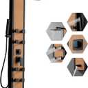 BWE Stainless Steel Shower Panel Tower System 8 Jets Multi-Function Shower Panel System Black and Bamboo Panel with Handheld Wand Wall Mount Shower Column