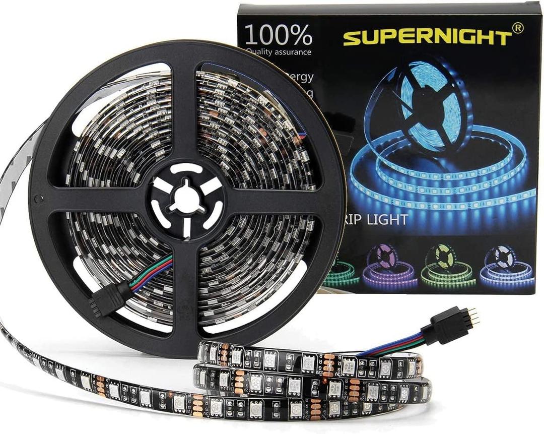 SUPERNIGHT RGB Strip Waterproof Black PCB, 16.4ft 5050 Color Changing Rope Lights for Bedroom, Christmas Day, Halloween Decoration (Not Include Remote Controller and Power Supply) (300 LEDs)
