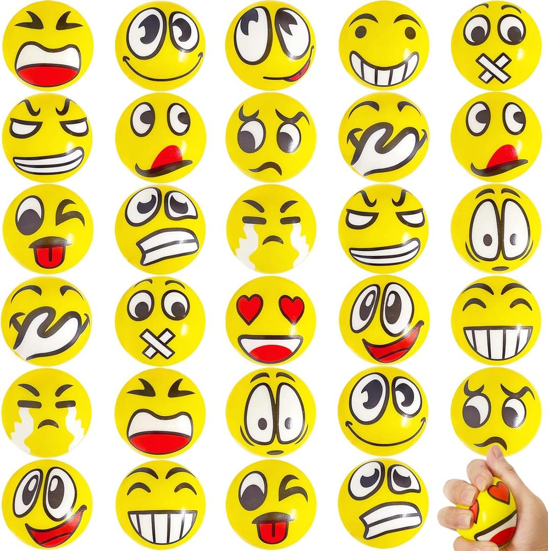 30 Pcs Face Stress Balls, 2.5" Funny Face Squeeze Balls, Stress Relief Balls for Gifts, Kids, Party Favors, Present Fillers, Coworkers