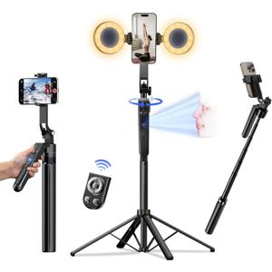Auto Face Tracking Tripod for iPhone with Light, No APP Needed 70.9" Phone Camera Tripod Stand 360 Rotation Selfie Stick Follows Your Movement with Remote for Content Creator Vlog Live Stream