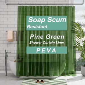 AmazerBath Shower Curtain Liner, 72x72 Transparent Pine Green Shower Liner, Lightweight Plastic Shower Curtain Liners, Waterproof Shower Liner for Bathroom with 3 Magnets and 12 Grommet Holes
