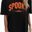 Halloween Shirts for Women Spooky Season Shirt Graphic Letter Print Oversized T Shirt Vintage Short Sleeve Tees Tops (XX-Large, Black)