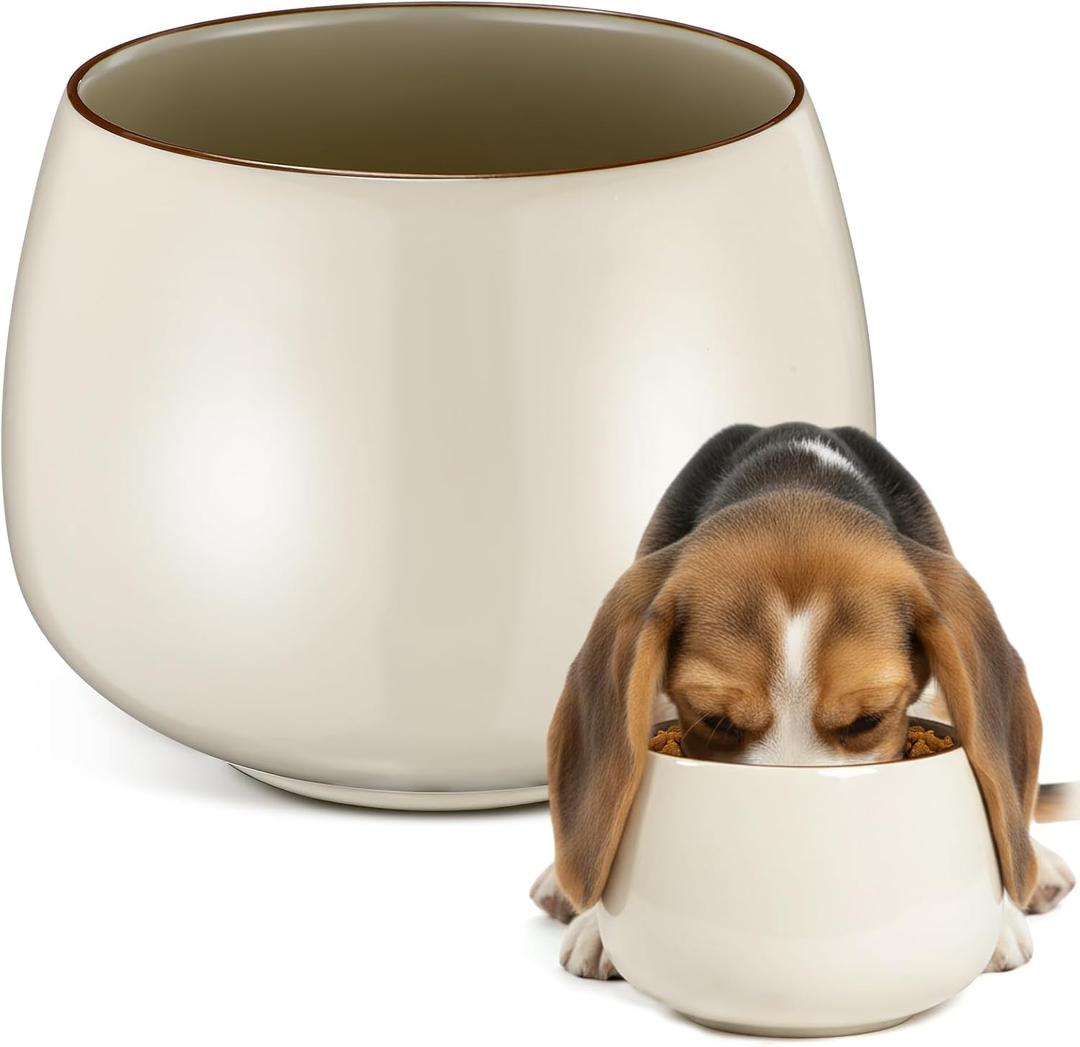 1 Pack 37 oz Ceramic Dog Bowl for Large Dogs with Long Ears No Spill Water & Food Pet Bowl Cocker Spaniel Beagle Bassett (Beige)
