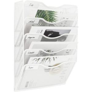 EasyPAG 5 Pocket Mesh Wall File Organizer, Hanging Paper Folder Holder with Classify Label, Vertical Wall Mount Mail Organizer for Office Home Classroom, White