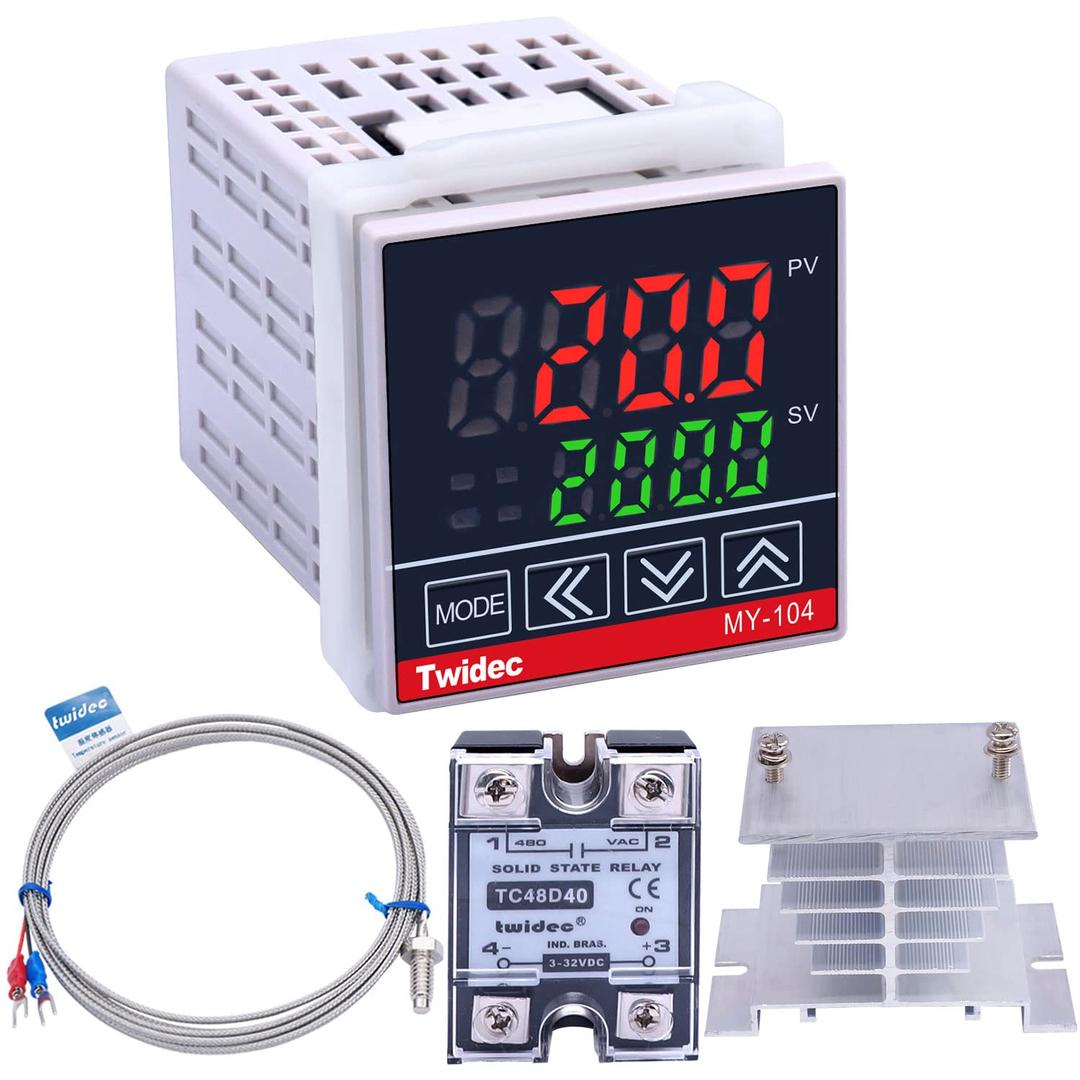 Twidec/MV100-B10 Digital Display PID Temperature Controllers Thermostat Regulator AC 85V - 265V MY-104+ K Sensor Thermocouple + Heat Sink and Solid State Relay SSR 40 DA