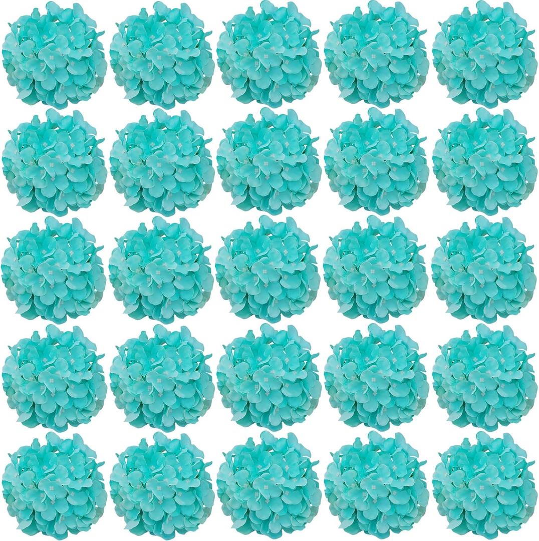 FagusHome 30 Pcs Silk Hydrangea Heads Artificial Flowers Heads and Stems Fake Hydrangea Flowers for Home Wedding Decor (Fluorescence BLue)