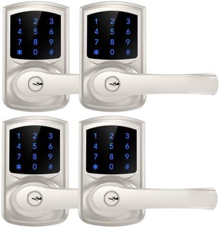 HIDALIFE Keyless Entry Door Lock, Keypad Door Lock with Handle, Electronic Door Lock, Touchscreen, Auto-Locking, Anti-peep Password, Easy to Install for Front Door, Home, Office, Satin Nickel 4 Pack