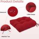idee-home Outdoor Chair Cushions Set of 4, Patio Chair Cushions Thick 19 x 19 x 5 Inch Tufted Seat Cushions for Outdoor Furniture Waterproof with Ties, Dining Pads Red, 19x19x5 Inch-U Shaped