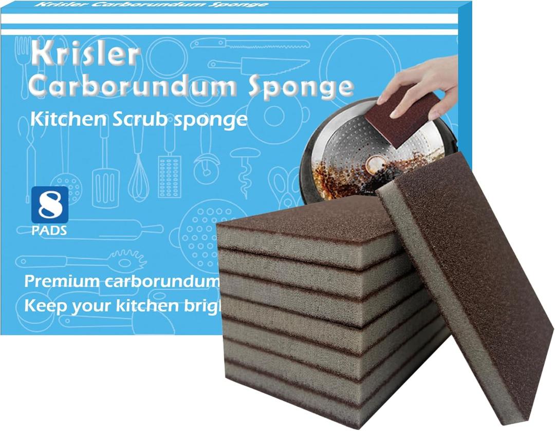 Carborundum Sponge Nano Emery Sponges Caspian Stone Pot Clean Brush Rust Eraser Grit Scouring Pads Pot Cleaning Pads with Carborundum Washing Kitchen Cleaner Tool 8pc (0.4 Inch (Pack of 8))