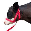 Cow Halter Cattle Halters Adjustable Calf Halter with Leading Rope for Horse Donkey Goat Nylon Cattle Training Supplies (Pink, S)