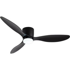 GESUM 42" Flush Mount Ceiling Fan with Light 3 Colors, 6 Speeds, Timing,Black Ceiling Fan with Remote Control 3 Blades for Kitchen Bedroom Dining Room (Black)