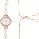 ADSBIAOYE Women's Fashion Simple Floral Bracelet Watch Diamond Quartz Light Luxury Watch (White)
