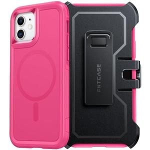 2 x FNTCASE for iPhone 12 Magnet Case: Magnetic Dual Layer Protective Cell Phone Cover with Belt-Clip Holster | Military Grade Drop Proof Protection Durable Non Slip Textured Back Phonecase (Hot Pink)