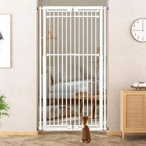 78.8" Extra Tall Cat Gate, 28.3-33" Wide Cat Door for Stairs, Pressure Mounted Easy Walk Through Safety Metal Pet Gate for Doorway, No Drilling Cat Proof Gate (White)